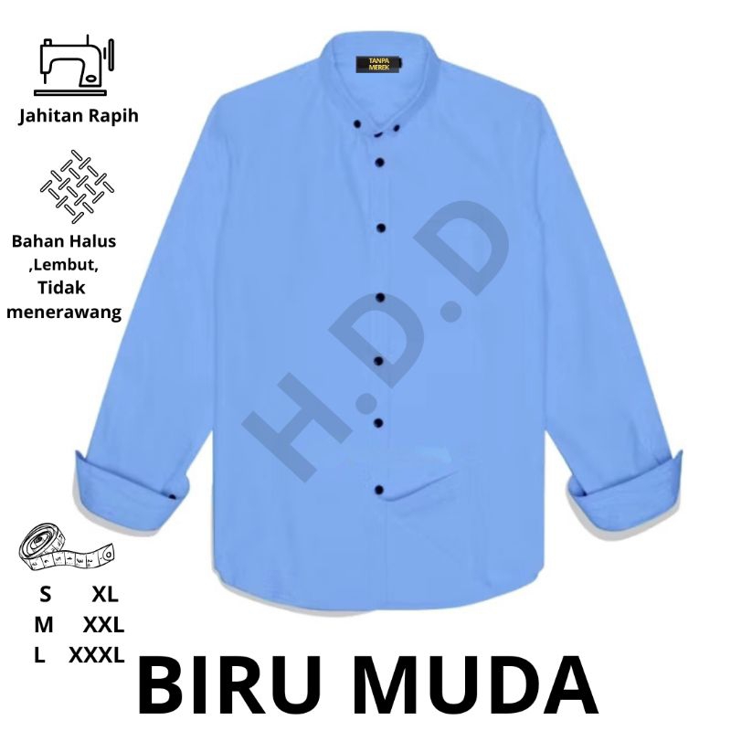 kemeja lengan panjang soft blue, Biru muda kemeja fashion