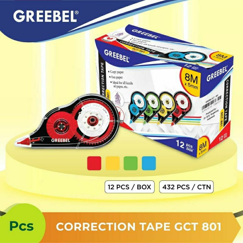 

1 PCS = 1 BIJI Correction Tape Greebel GCT 801 8 m × 5mm