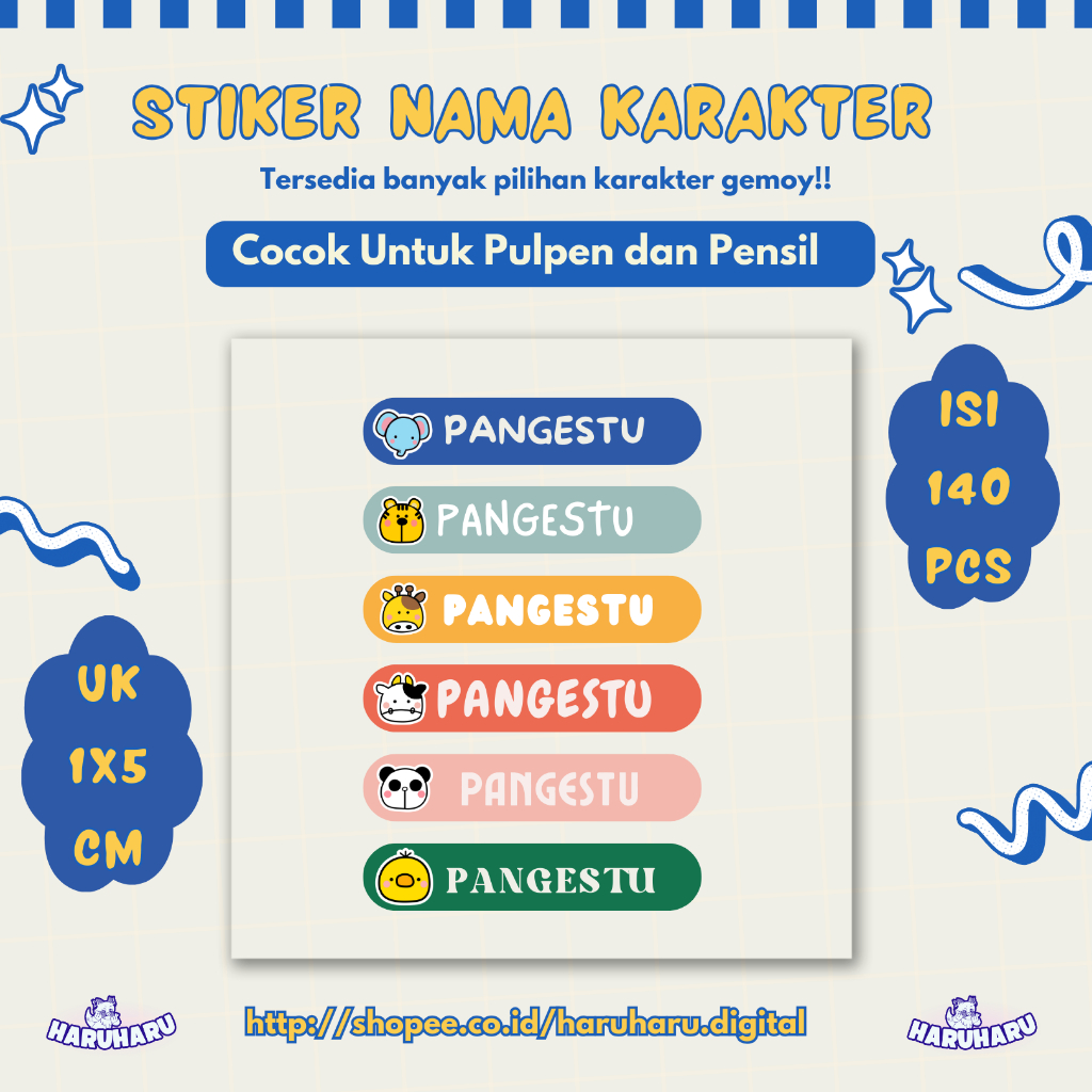 

Stiker Label Nama Karakter Lucu Custom Warna Vinyl Waterproof Ukuran 1x5 CM|Karakter Kucing|Karakter Dokter|Karakter Mobil Balap|Karakter Binatang