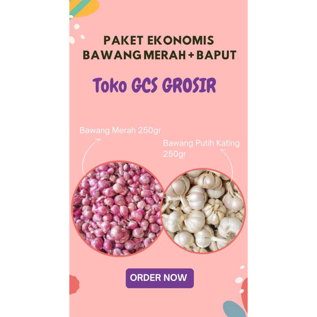 

TERMURAH!! PAKET BAWANG 500GR BAWANG MERAH 250gr + BAWANG PUTIH KATING 250GR