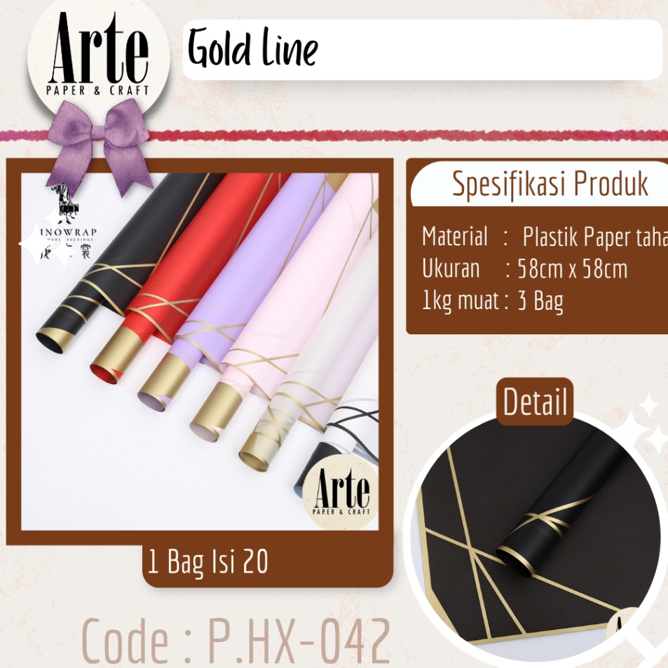 

2 Lembar Cellophane Gold Line Kes Buket Korea Bunga Flower Wrapping Paper Kado Arte Grosir Jaka PHX42