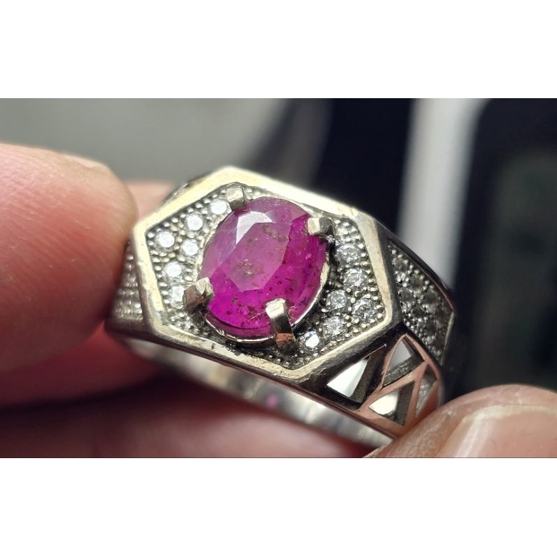 Natural Ruby Ring Perak Memo GRI Lab