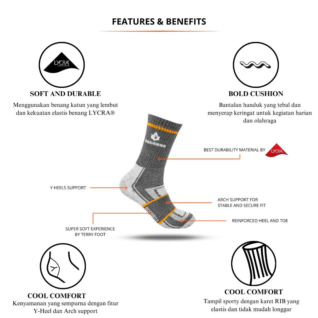 Bogaboo Socks coolmax antibacterial unisex / Kaos Kaki Hiking Olahraga Pria dan Wanita / Bahan Coolm
