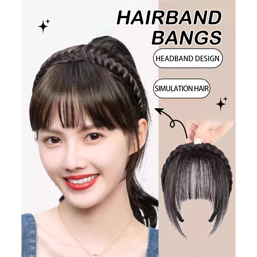 Bang Clip Wig Bando Poni Bando Poni Lucu Wanita Wig Poni Clip Headband Poni Palsu Anti Slip dan Nyam