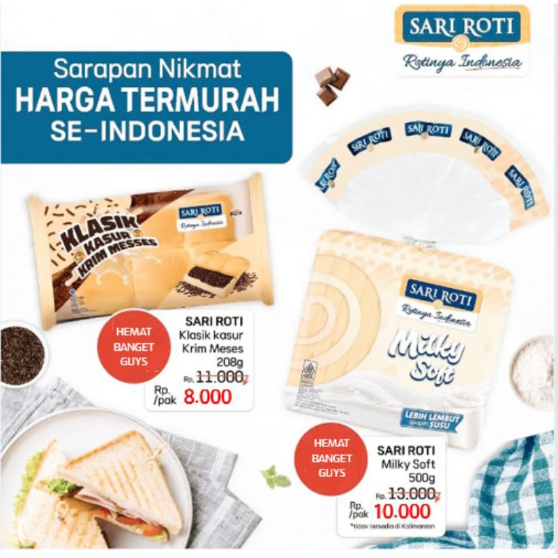 

PROMO MURAAHH !! SARI ROTI KLASIK KASUR/MILK SOFT