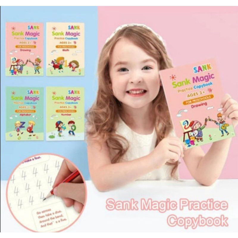 1 Paket Buku Anak Buku Magic 3D Buku Belajar Menulis Anak Angka dan Alphabet Bilingual Import