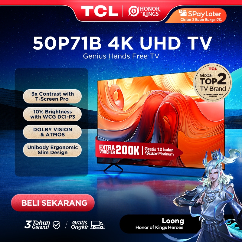 [4K Hands Free Google TV] TCL 50 Inch P71B - Smart UHD - T-Screen - HDR 10+ - Dolby Atmos/Vision - U