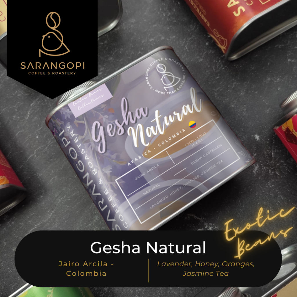 

Gesha Natural EF2 Coffee - Sarangopi Speciality Exotic Coffee Tin - Kopi Gesha Natural EF2