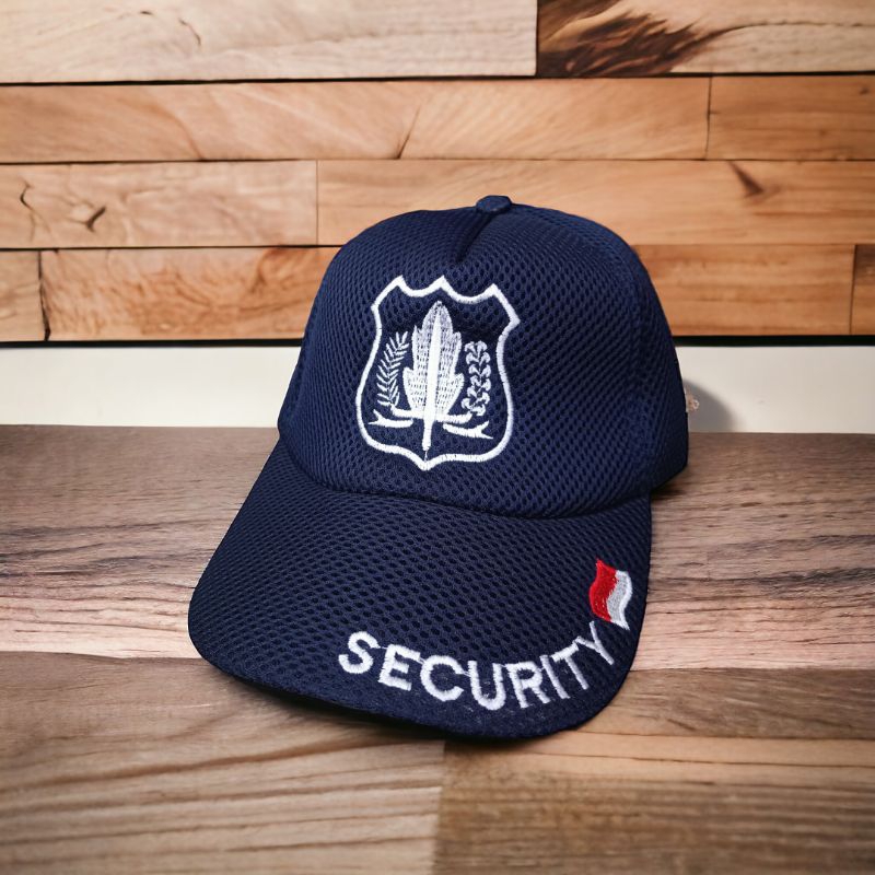 topi security biru navy