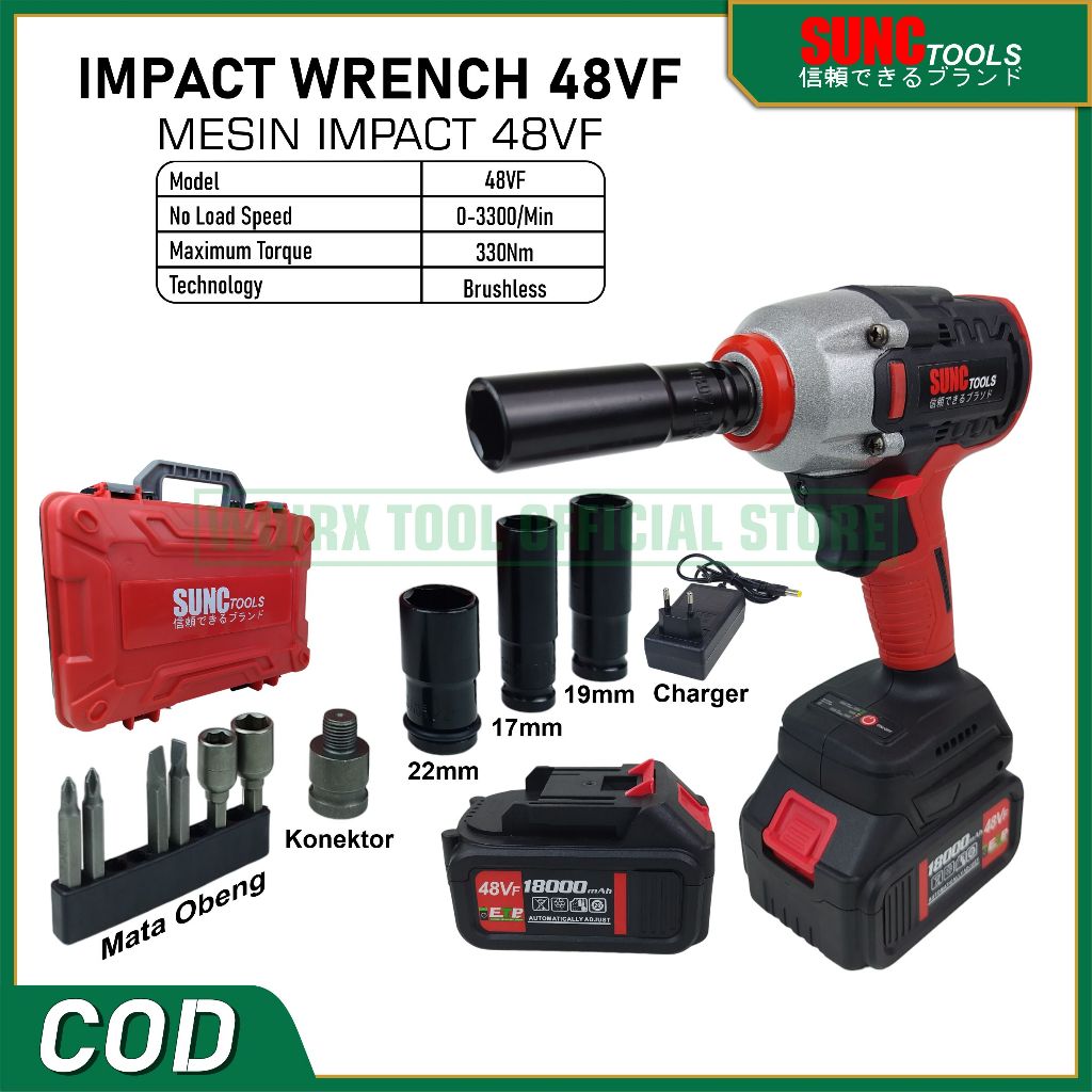 SUNC TOOLS Mesin Impact Baterai Cordless Impact Wrench BRUSHLESS 48V 48VF 48 V