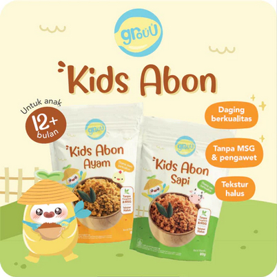 

Grouu - Abon Kids Ayam & Sapi (cocok untuk 12+ Bulan) - Tekstur lebih padat dibanding Abon Mpasi - No MSG - Lauk, Snack Anak