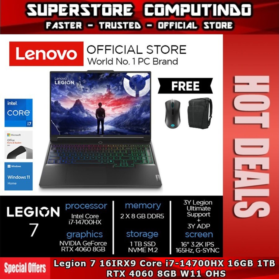 Lenovo Legion 7 16IRX9 Core i7-14700HX 16GB 1TB RTX 4060 8GB W11 OHS