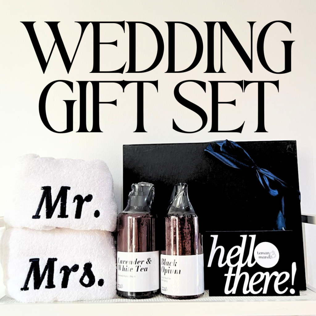 WEDDING GIFT SET Teman Mandi | Handuk Mr Mrs Couple Body Wash Hand Wash Hard Box Pernikahan Sabun Ma
