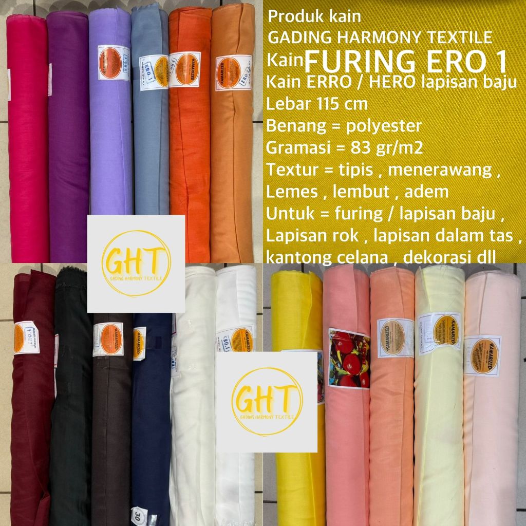 ( per 1 roll ) kain FURING ERO 1 lebar 115 cm puring erro hero cap apel polyester lemes lembut bahan