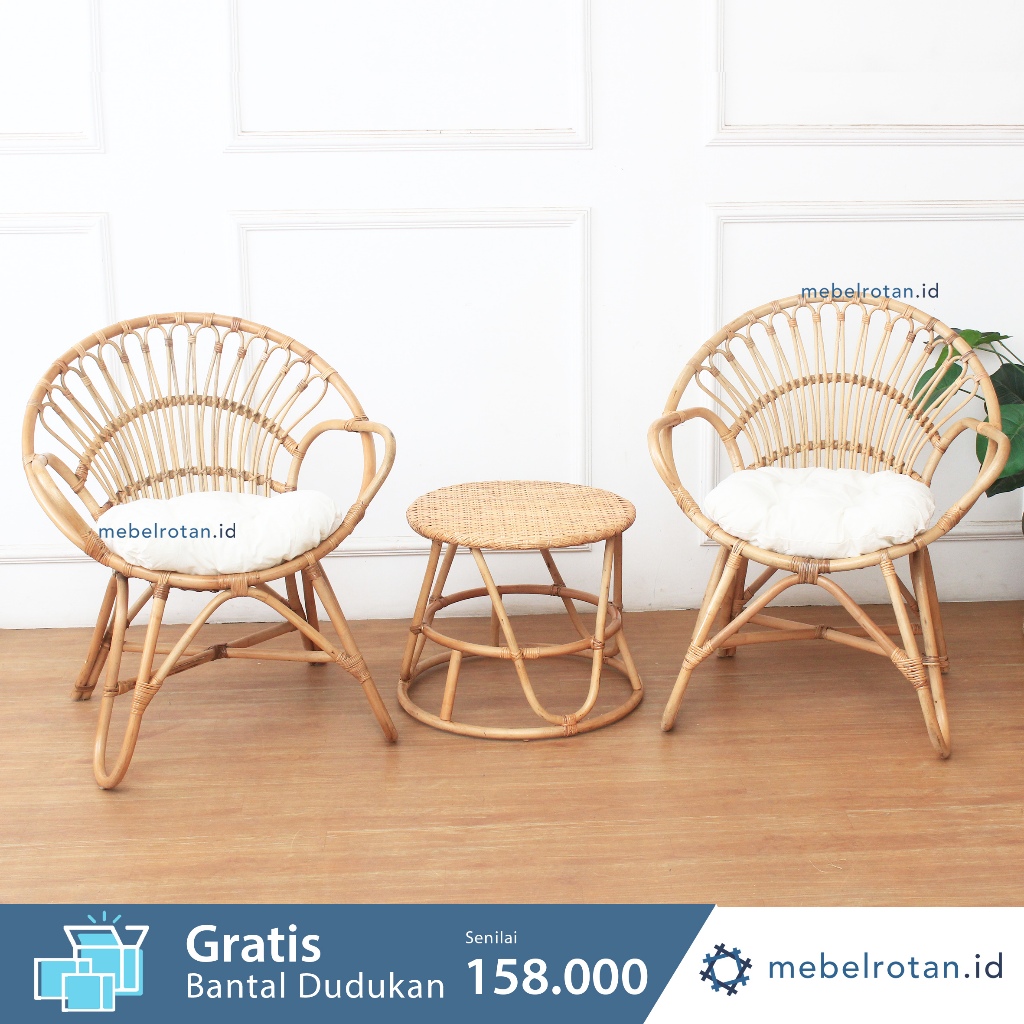 Kursi Teras Rotan Alami Austin l Satu Set Kursi Tamu Santai Minimalis