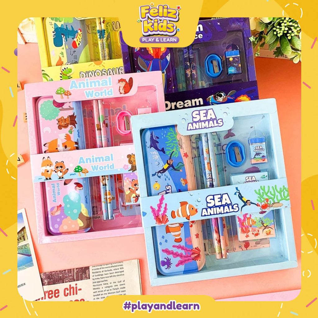 

[FELIZKIDS] [ATK27] Alat Tulis Anak Set Tempat Pensil Lucu Untuk Hadiah Anak Stationery 6In1