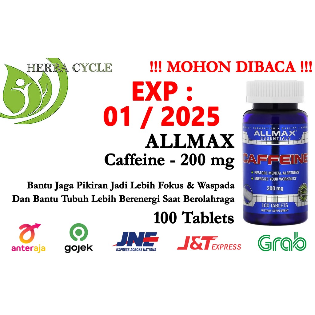 ALLMAX Nutrition 100% Pure Caffeine 200 mg 100 Tablets ORI USA Allmax Caffein Allmax