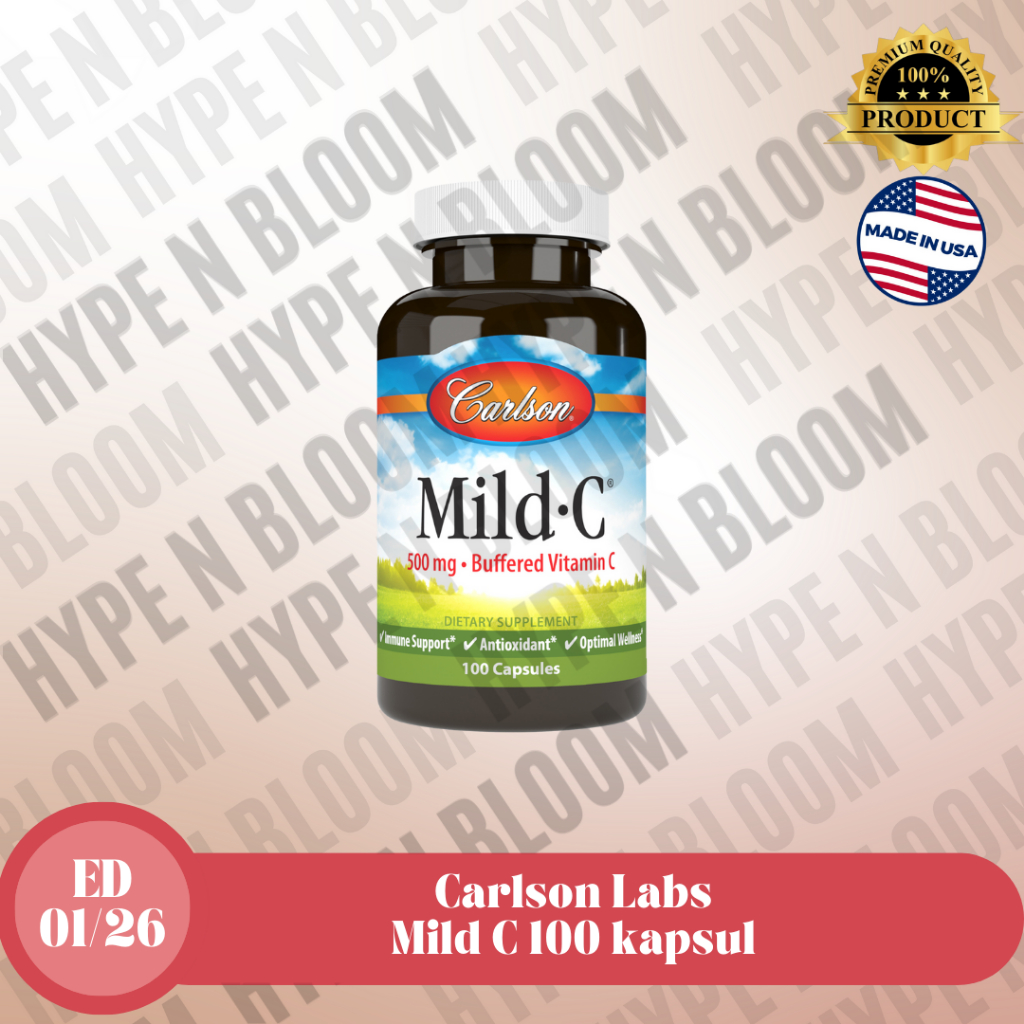 Carlson Labs Mild Vitamin C 500 mg isi 100 kapsul Buffered vit c aman di lambung antioksidan