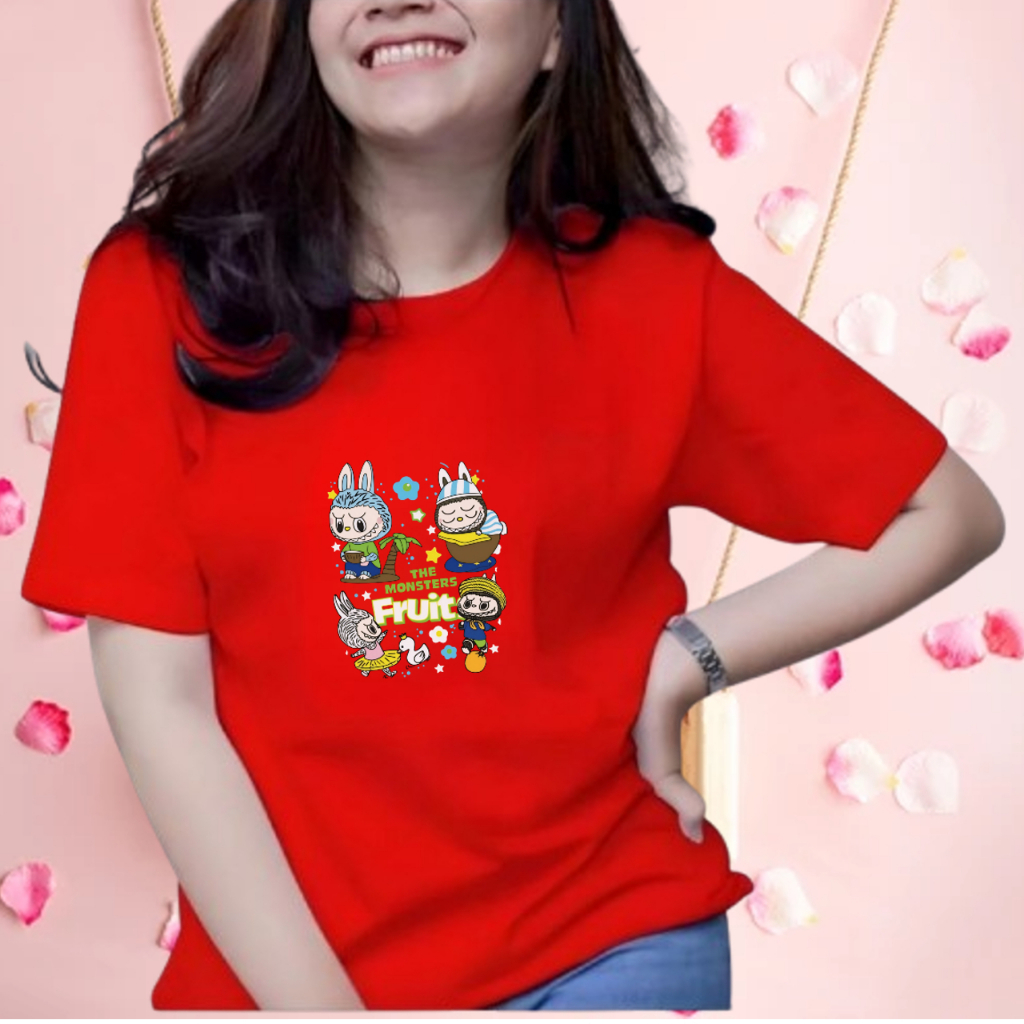 Kaos Distro Kaos Lengan Pendek // Baju Kaos Lengan Pendek Labubu The Monster Fruit Atasan Wanita Lab