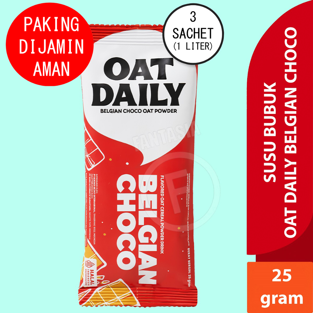 

Oat Daily SUSU BUBUK BELGIAN CHOCO FLAVORED Powder 25gr PACK ISI 3 PCS 1 LITER FANTASIA DENGAN PAKING AMAN