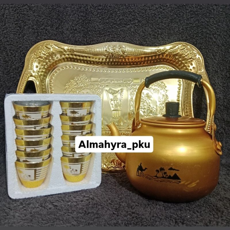 Set Teko, Gelas cucing, dan Nampan Air Zamzam/ Souvenir Haji dan Umroh/ Extra bubble