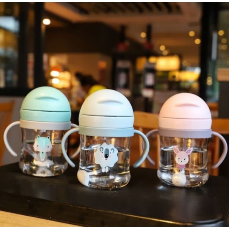 Botol Minum Anak Viral 280ML Botol Minum Anak Bayi Karakter Hewan Botol Minum Anti Tumah