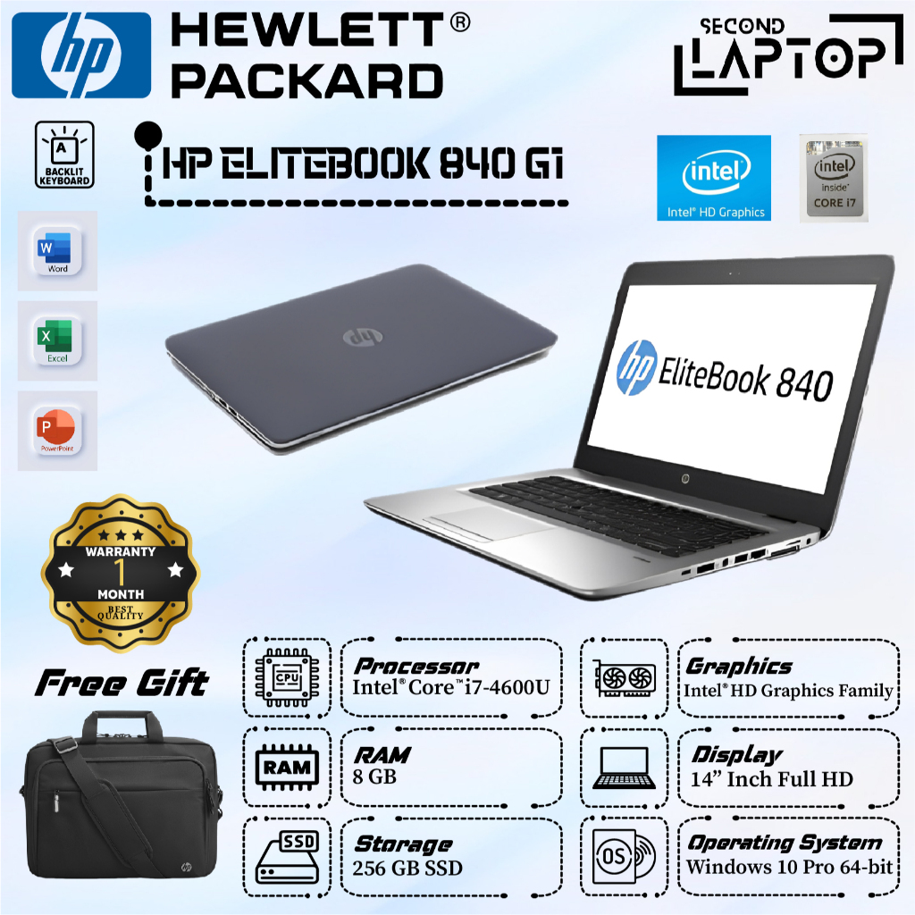 「SECOND LAPTOP」Laptop HP Elitebook 840 G1 Intel Core i7 - Gen 4 HD