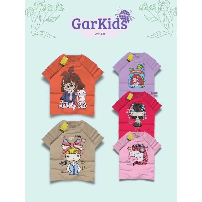 Kaos anak perempuan kartun kuda poni 3-13 tahun gambar mermaid warna cerah katun 30s