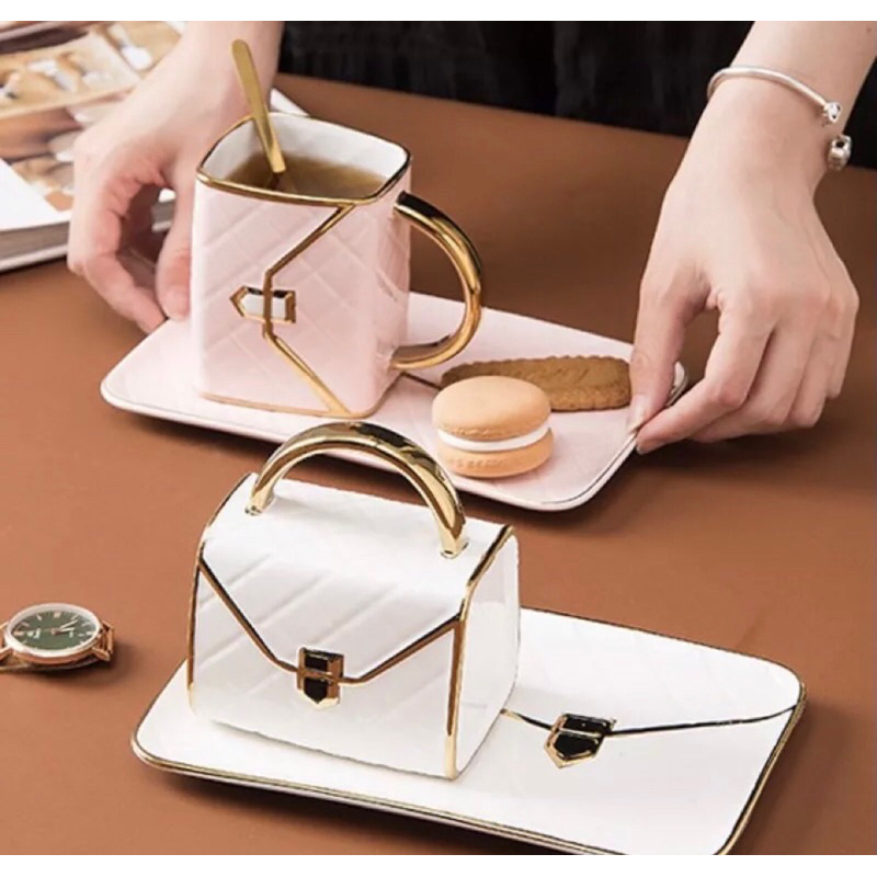 SET TAS GELAS PIRING CANTIK KERAMIK MUG