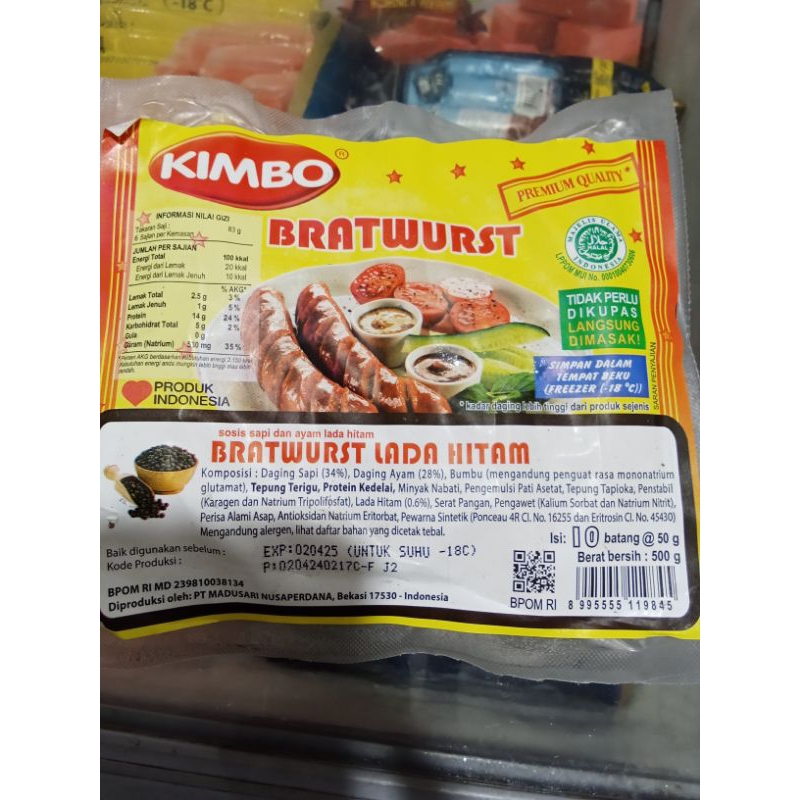 

Kimbo Sosis sapi Lada Hitam Bratwurst 500gr