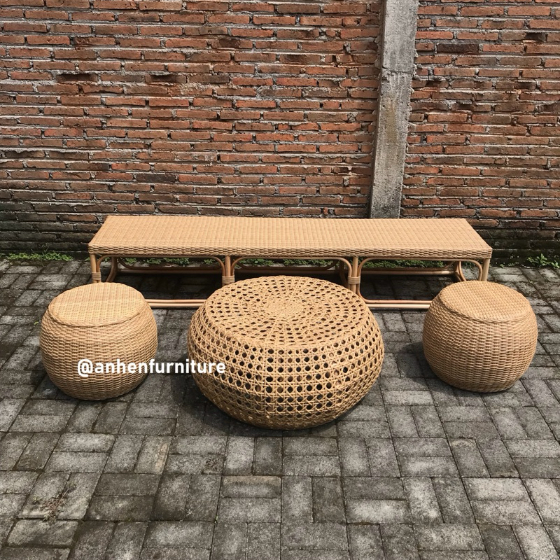 Set Bangku Rotan Sintetis / Stool Rotan Sintetis / Meja Rotan Sintetis Model Bulat