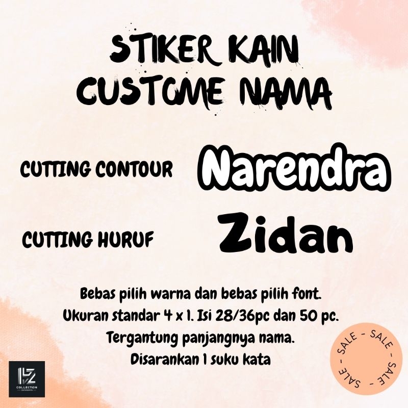 

Stiker Kain Custome | Label Nama Setrika Baju Anak | Sablon setrika Printing DTF Isi 28/36/50