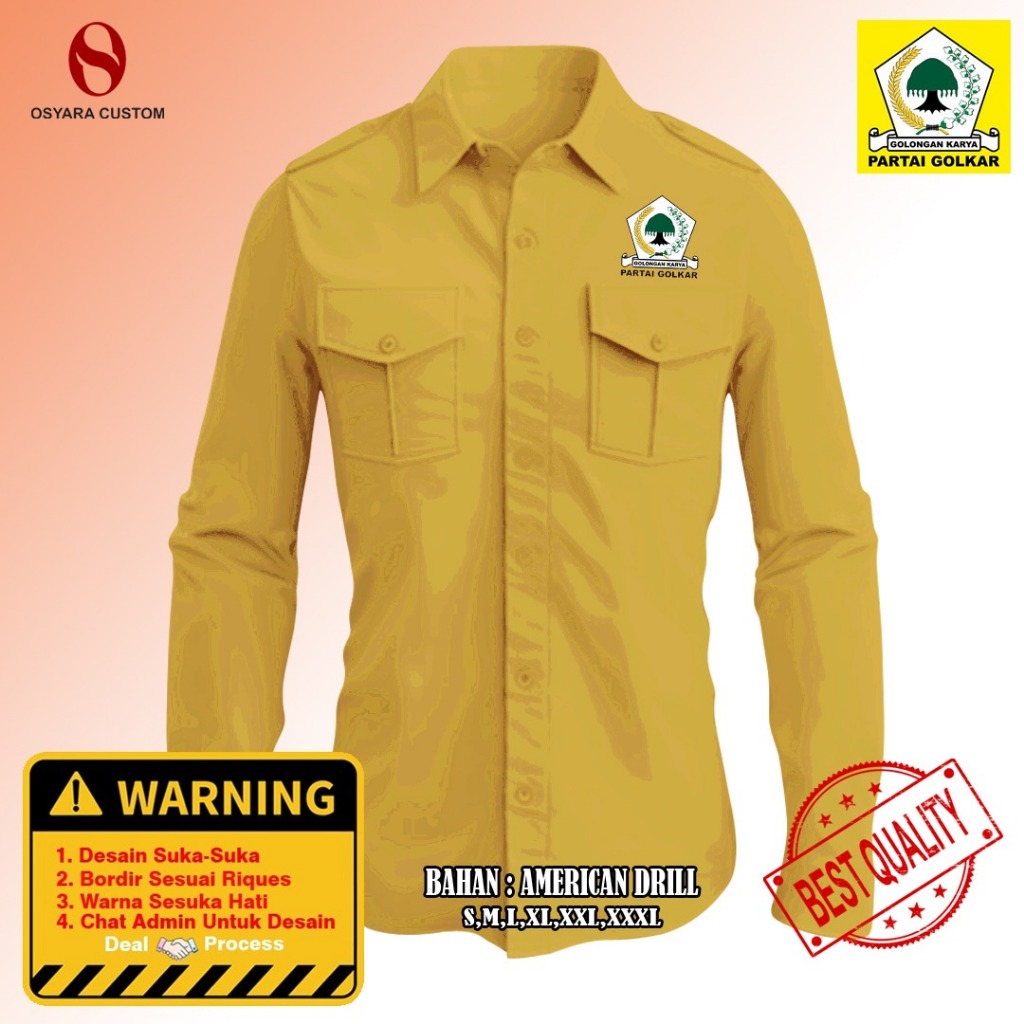 KEMEJA PARTAI GOLKAR TANGAN PANJANG / KEMEJA PDL PARTAI GOLKAR CUSTOM BORDIR / KEMEJA KERJA PARTAI G
