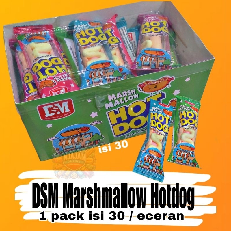 

DSM Marshmallow Hotdog Snack Marshmellow Bentuk HotDog Rasa Strawberry