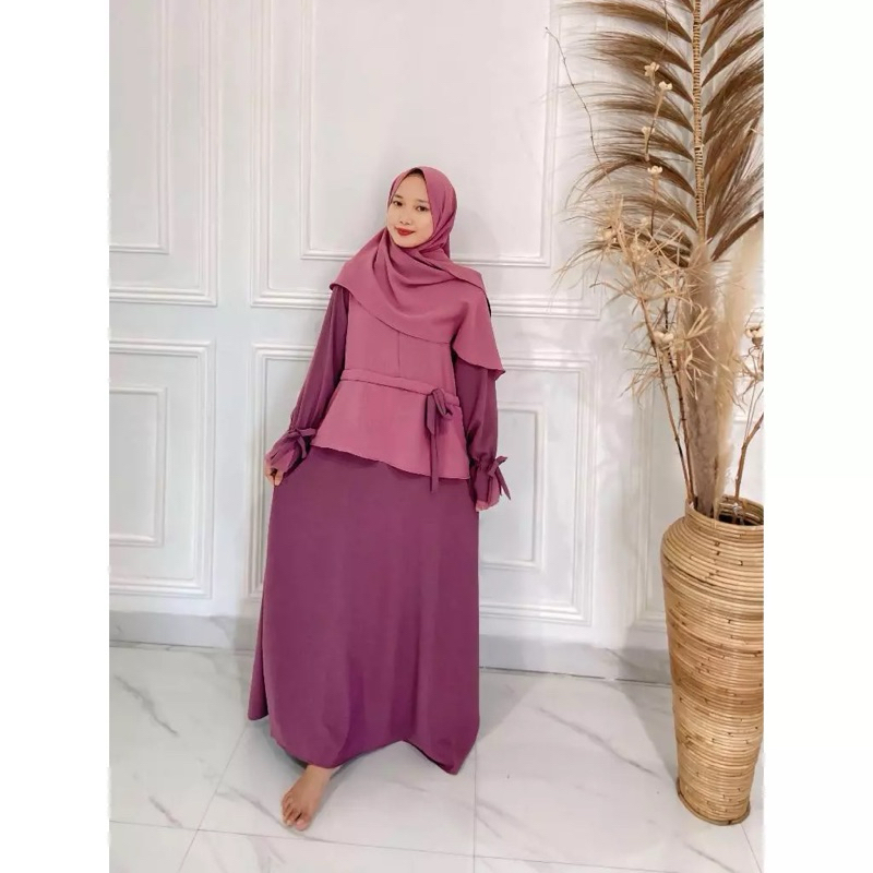 Gamis Terbaru Naura Astari Set Hijab Crinkle Airrflow premium Import