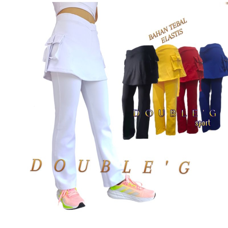 Celana rok Kantong Cargo Senam Olahraga wanita panjang pinggang karet sport zumba scuba elastis