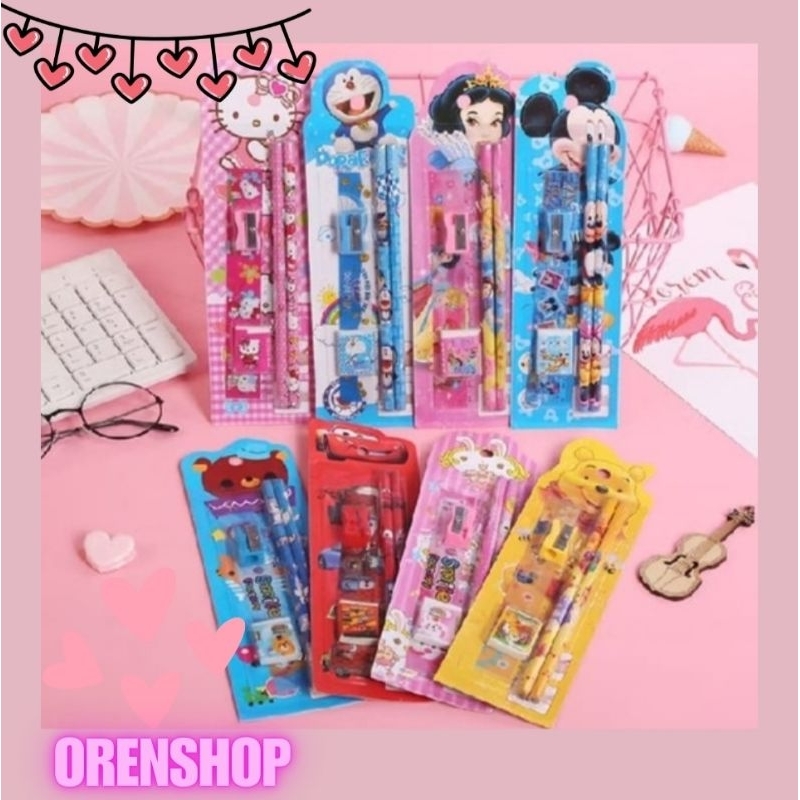 

[OSM] Alat Tulis Anak Sekolah Stationery Set 5In1 Pensil Penghapus Penggaris Serut