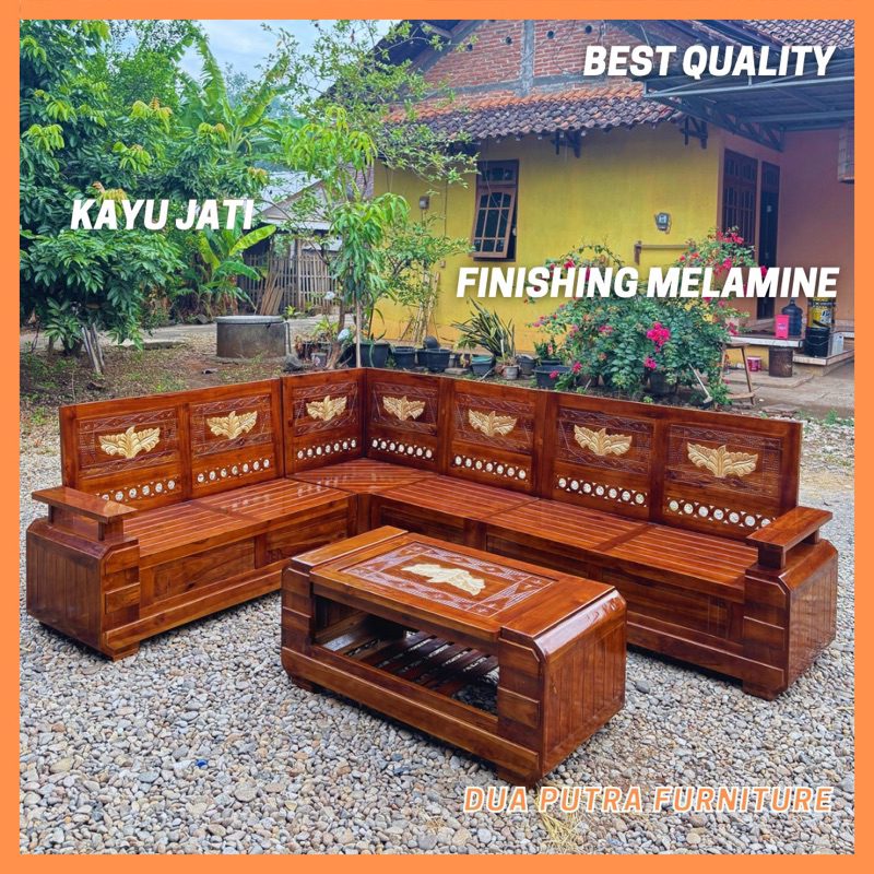 kursi sudut jati minimalis, kursi tamu minimalis, kursi sudut ruangan, kursi sudut tamu bahan kayu j