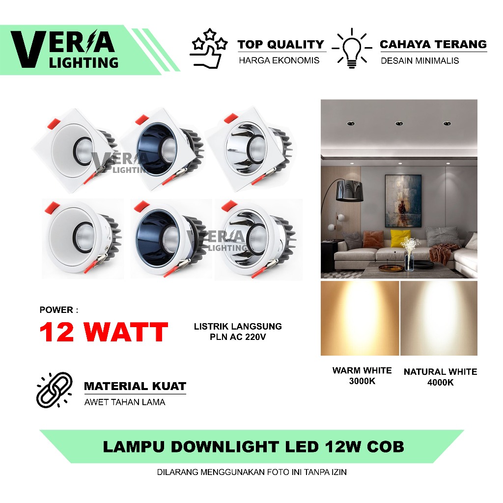 Downlight Spotlight COB LED 12W Lampu Sorot Spotlight Plafon Garansi 1 Tahun