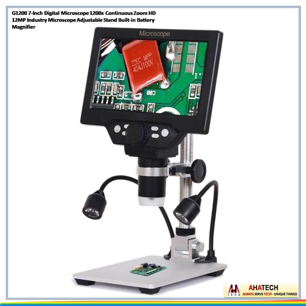 Digital Mikroskop 12 MP 1200 X Continuous Zoom Monitor 7 Inch Stand + LED Industri Microscope Stand 