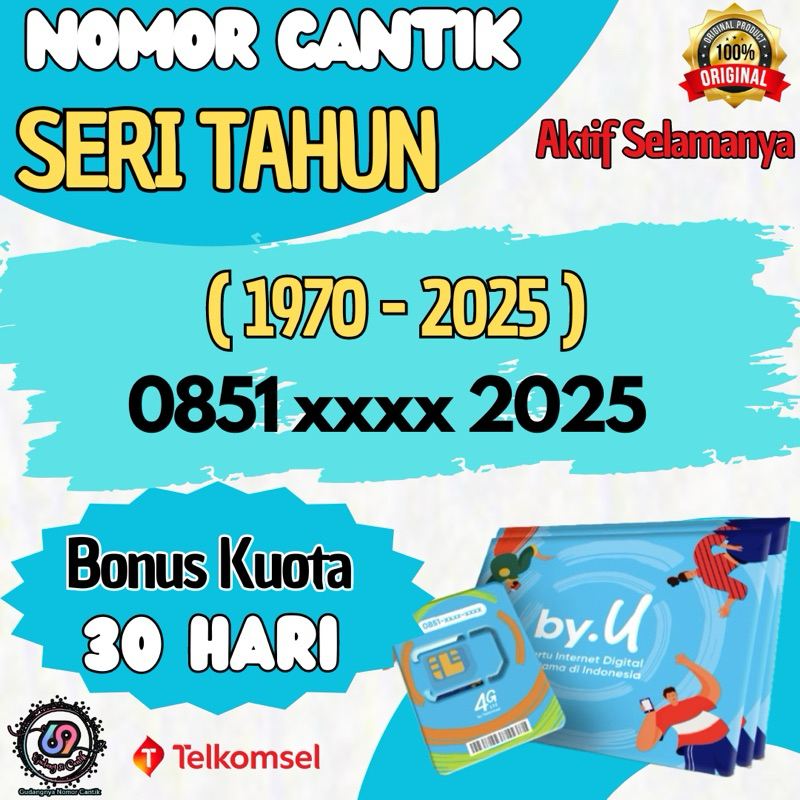 Nomor Cantik Couple (Seri Tahun 1970-2025) Kartu Perdana by.U Telkomsel (Bonus Kuota 30hari)