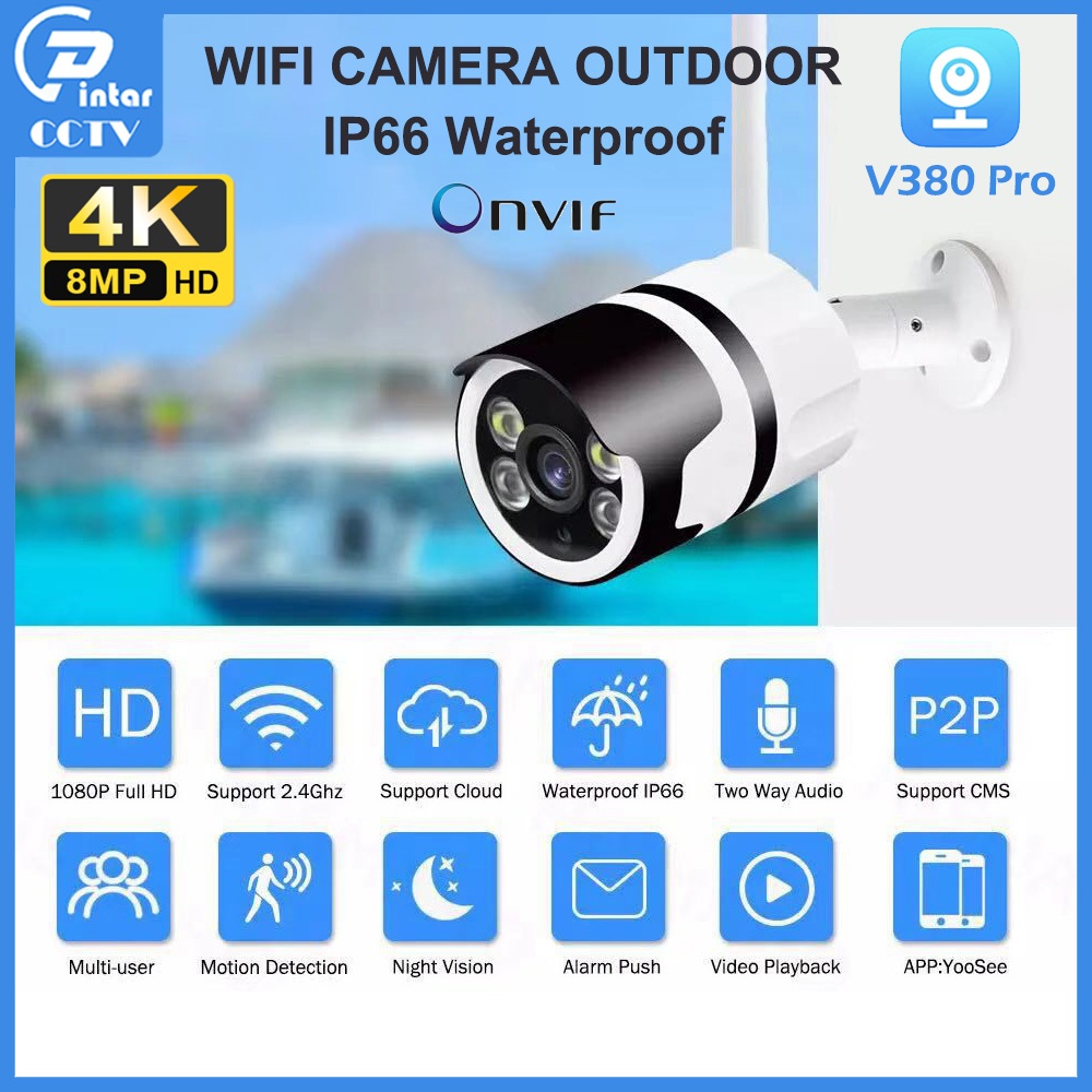 CCTV IP Camera Outdoor Waterproof Kamera v380 pro FULL HD 8MP support onvif Motion Detection