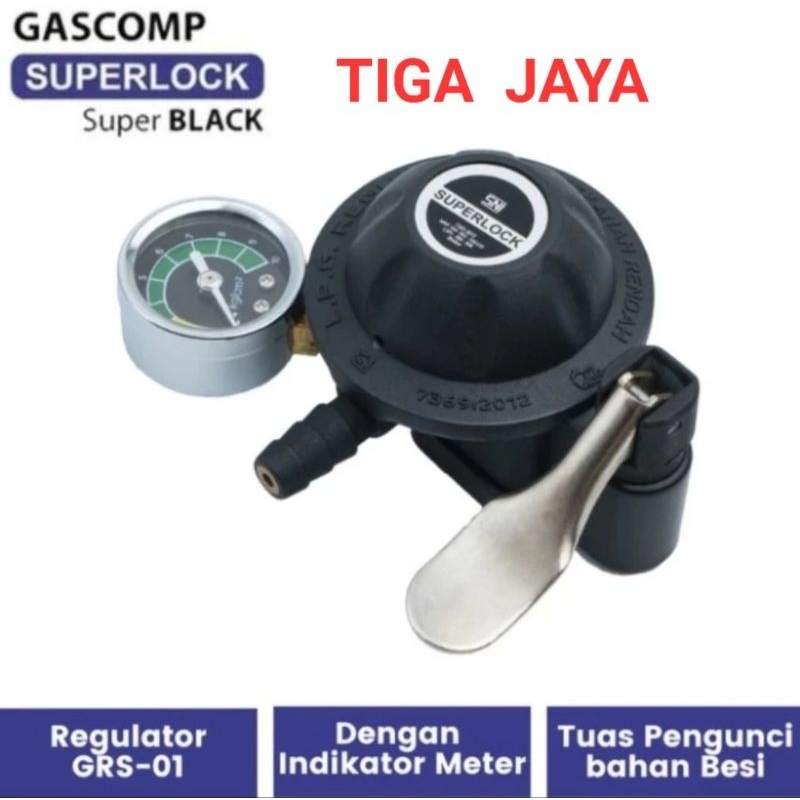 Regulator Gas LPG Super Lock GRS 01 + Meter Tekanan Rendah Anti Bocor