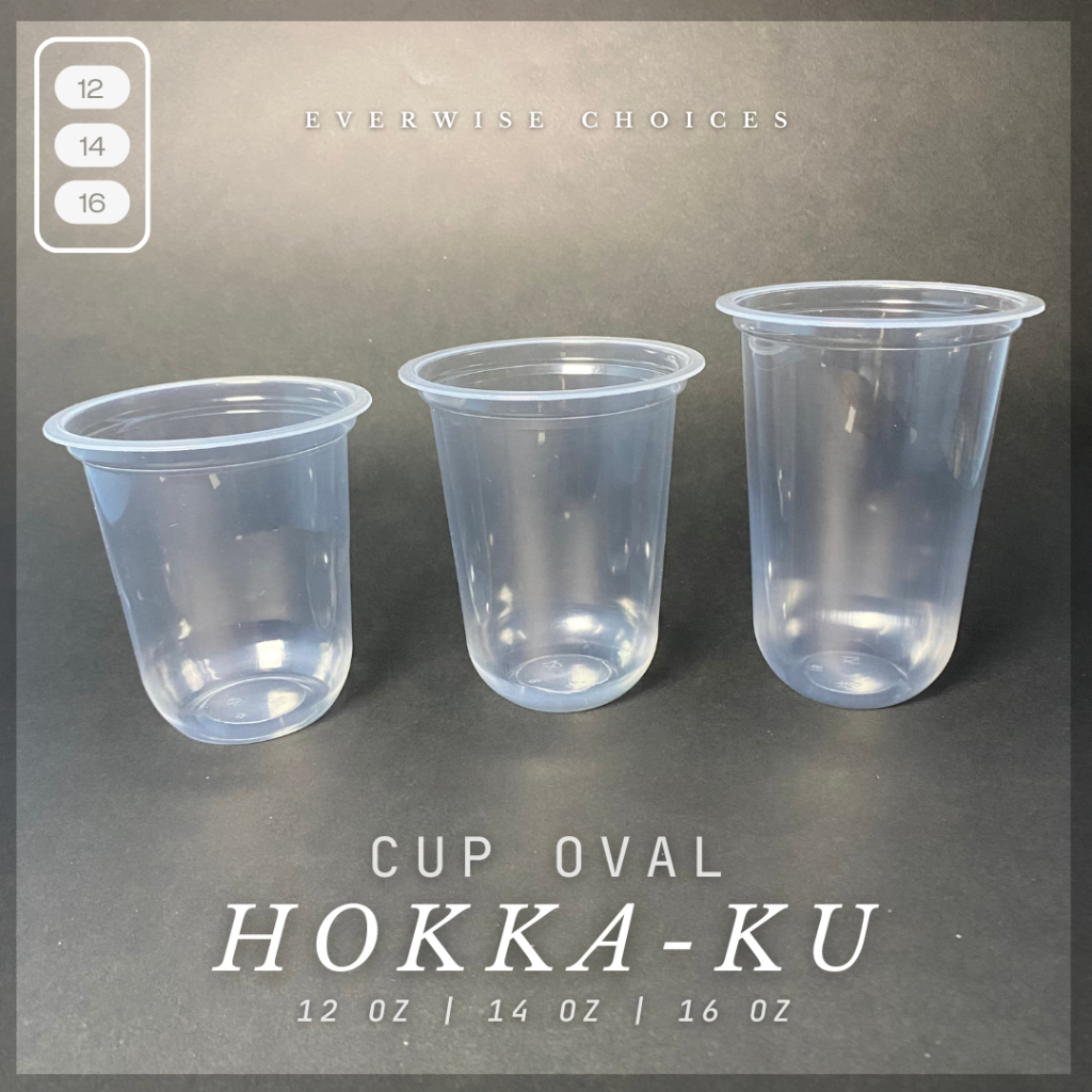 Cup Oval Plastik Hokkaku Polos / Gelas Oval Tebal Polos Isi 50 pcs | 12 oz / 14 oz / 16 oz |