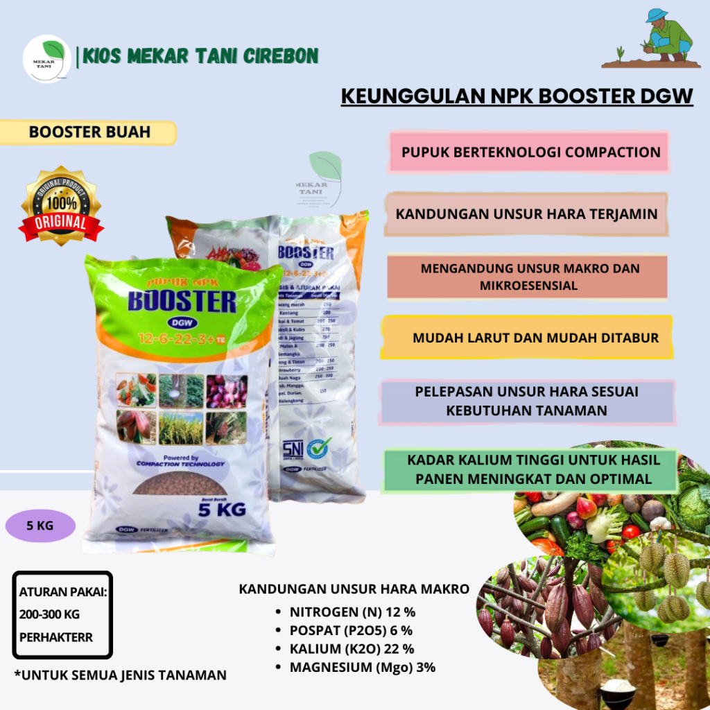 PUPUK NPK BOSTER 12.6.22.3+TE  5 KG DGW