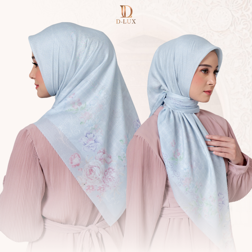 Kerudung Segi Empat Motif Yara Series Baby Blue by Dlux Hijab Voal Premium