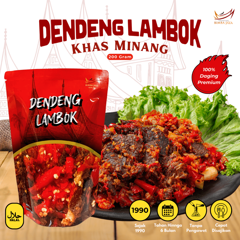 

Dendeng Lambok Daging Sapi Balado Padang Pedas Basah Frozen Kemasan 200 gram Siap Makan Bimba Jaya