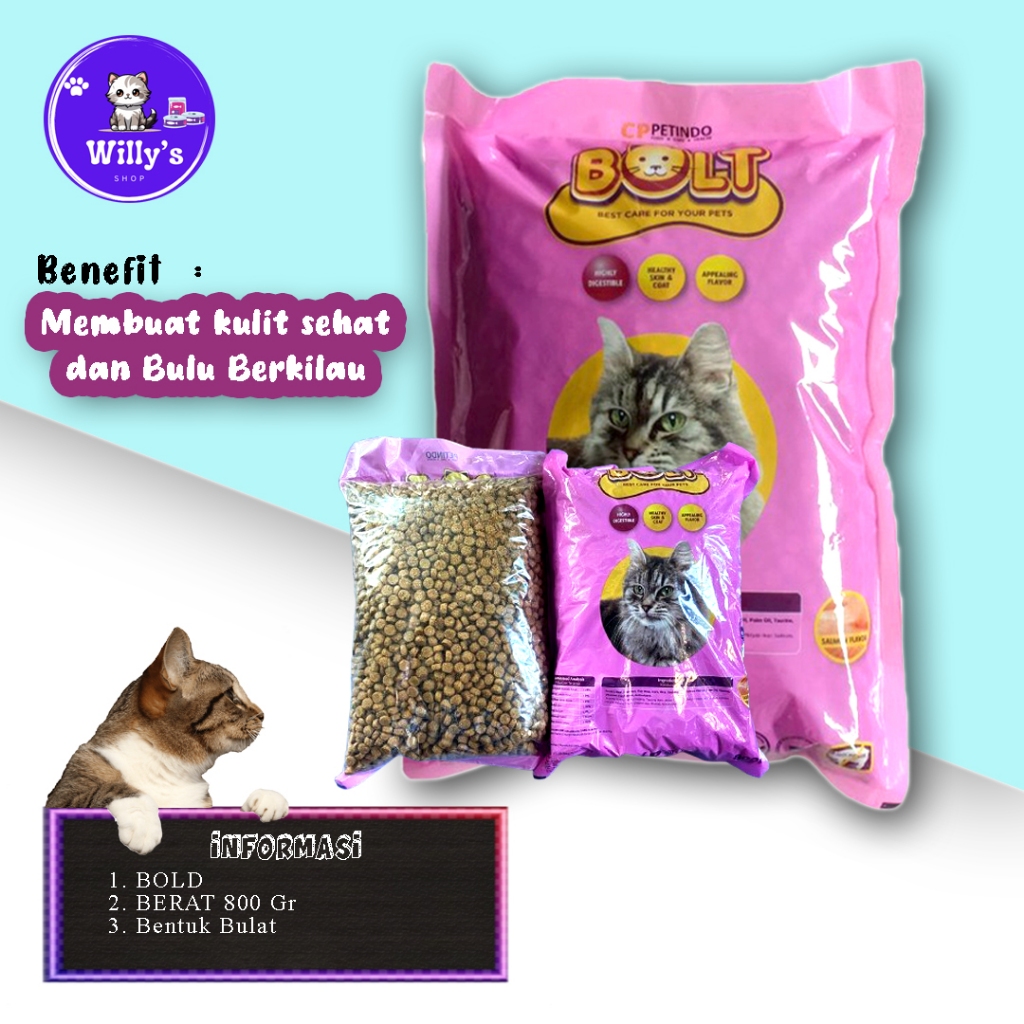 Makanan Kucing Kering Bolt 800gr Varian Bulat Rasa Salmon Ikan