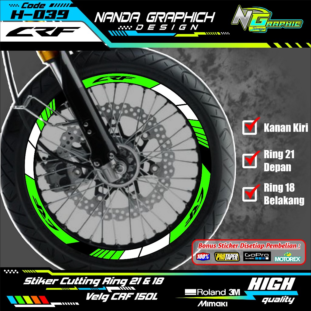 Stiker Velg Crf 150L Kanan Kiri Depan Belakang Sticker pelek Motor Honda Ban Roda CRF Printing