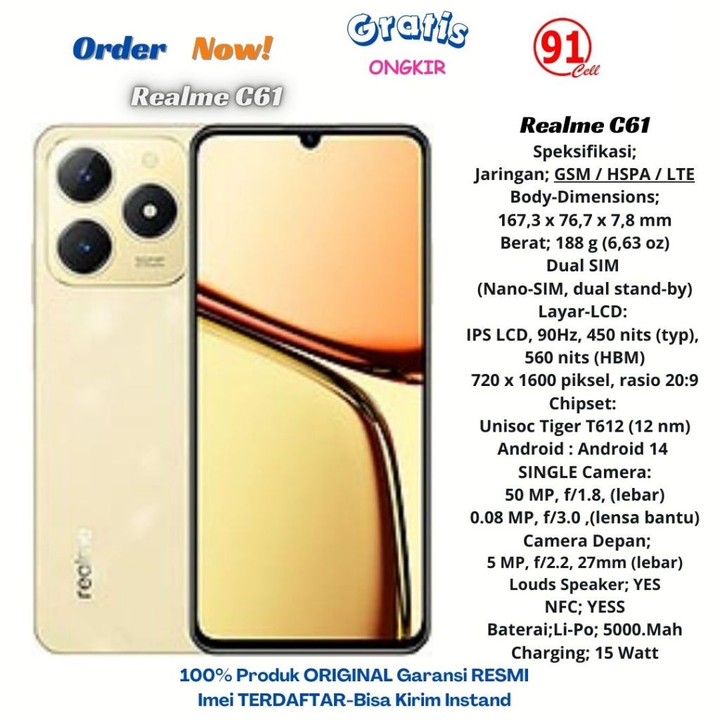 Realme C61 4g Ram8/128Gb Original Garansi Resmi